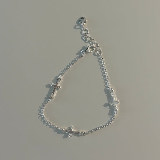 925 Sterling Silver Italian Cross Station Bracelet