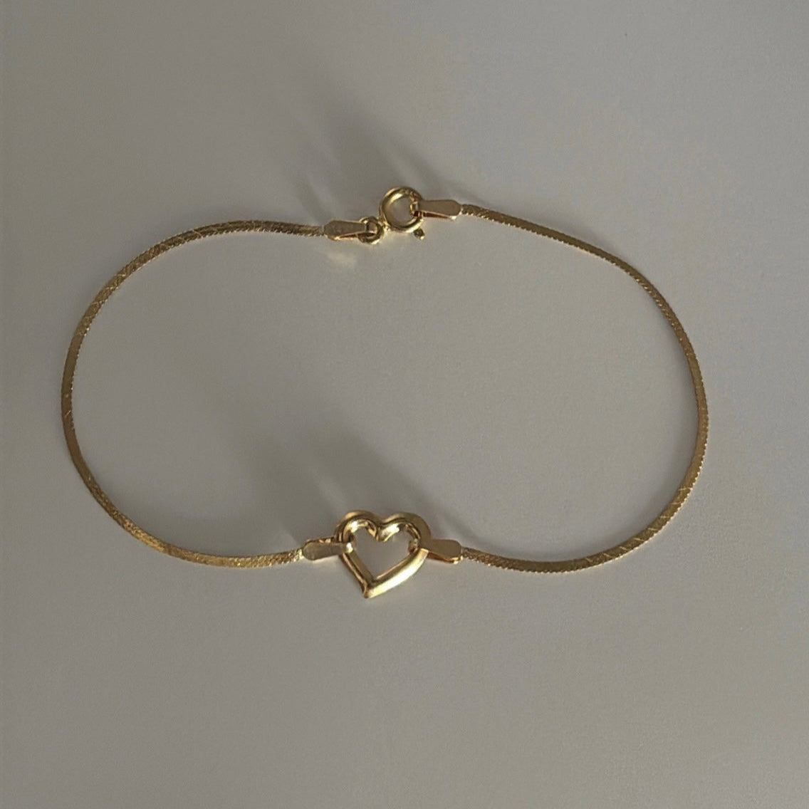 14K Italy Herringbone Heart Bracelet – 7” Old Stock Gold
