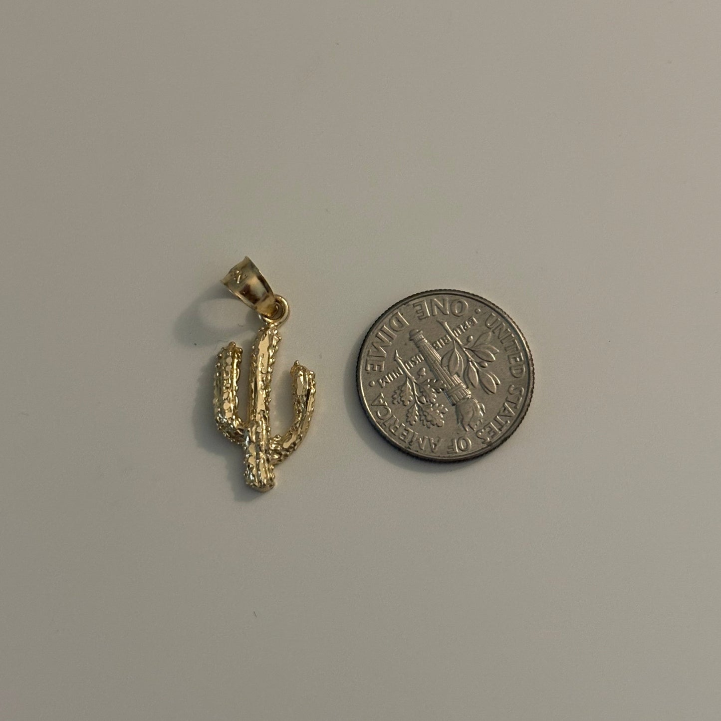 14K Yellow Gold Cactus Charm – Textured Desert Pendant