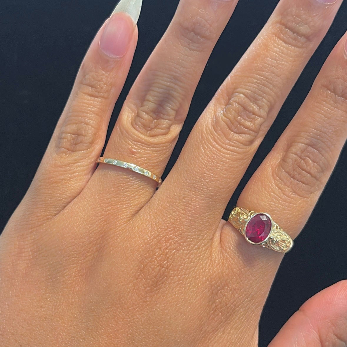 14K Gold Red CZ Virgencita Ring