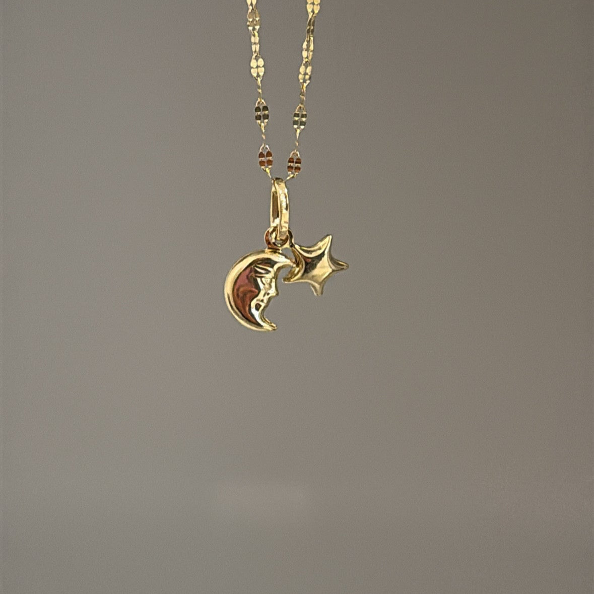 14k moon and star charm