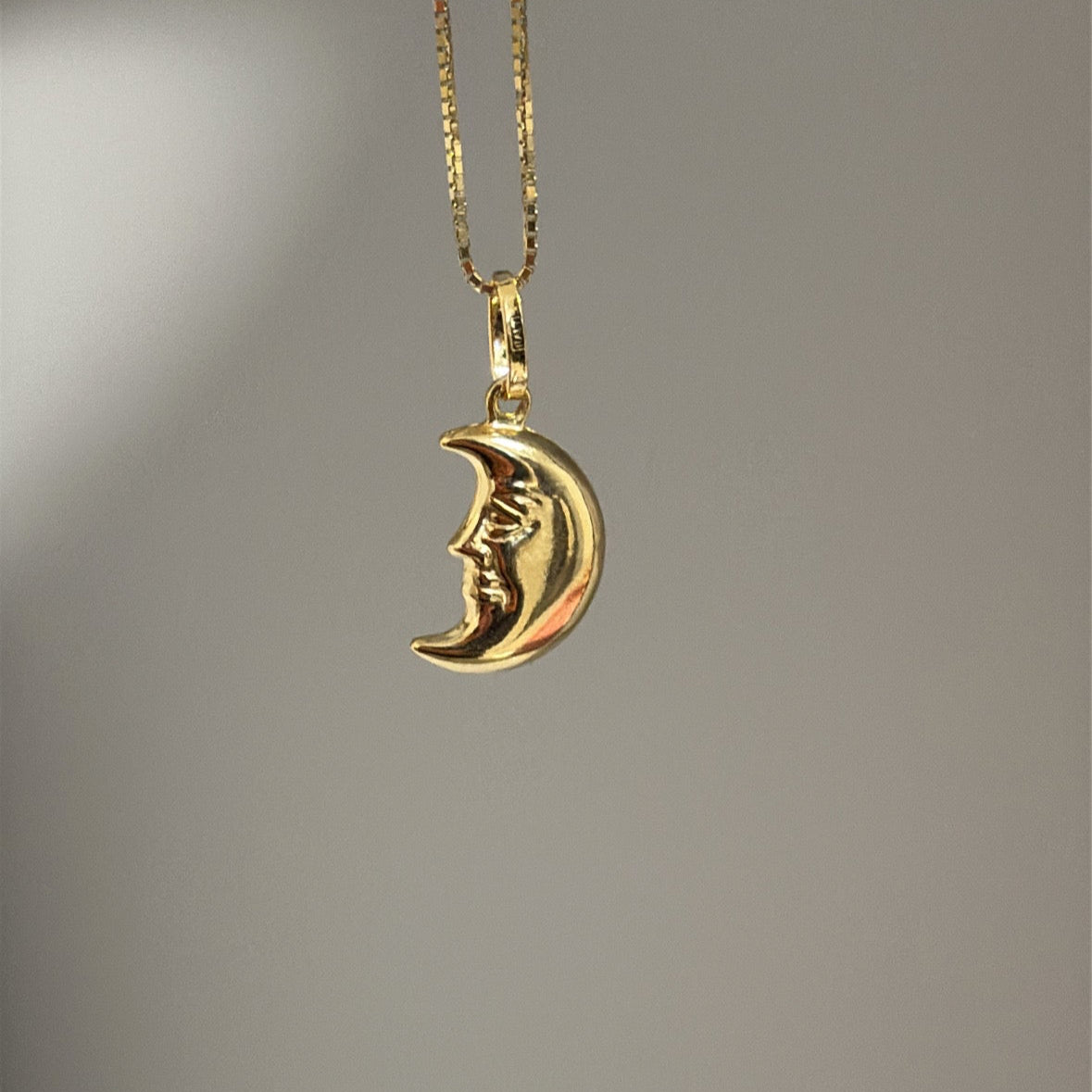 14k puffy moon face charm