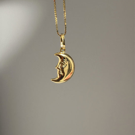 14k puffy moon face charm - Medium