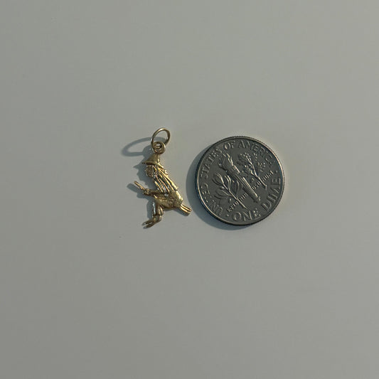 14K Solid Gold Witch on Broom Charm – Dainty Halloween Pendant