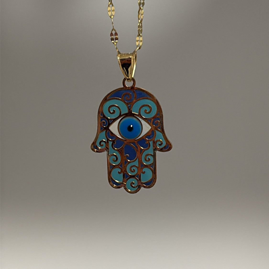 14k enamel evil eye hamsa charm