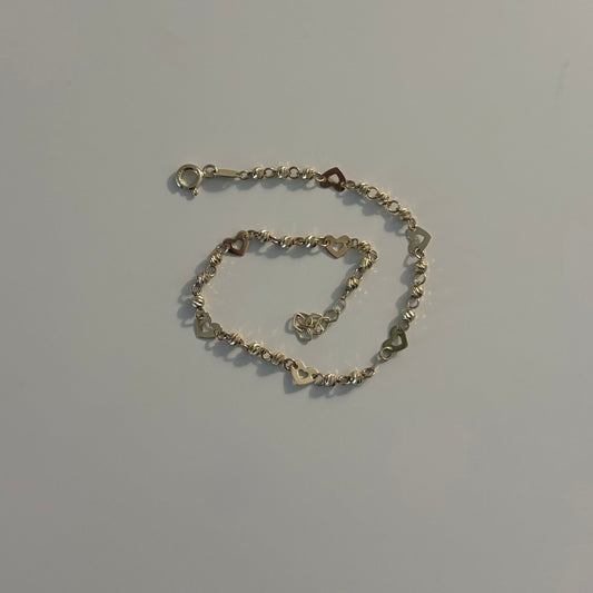 14K Yellow Gold Diamond-Cut Bead & Heart Bracelet