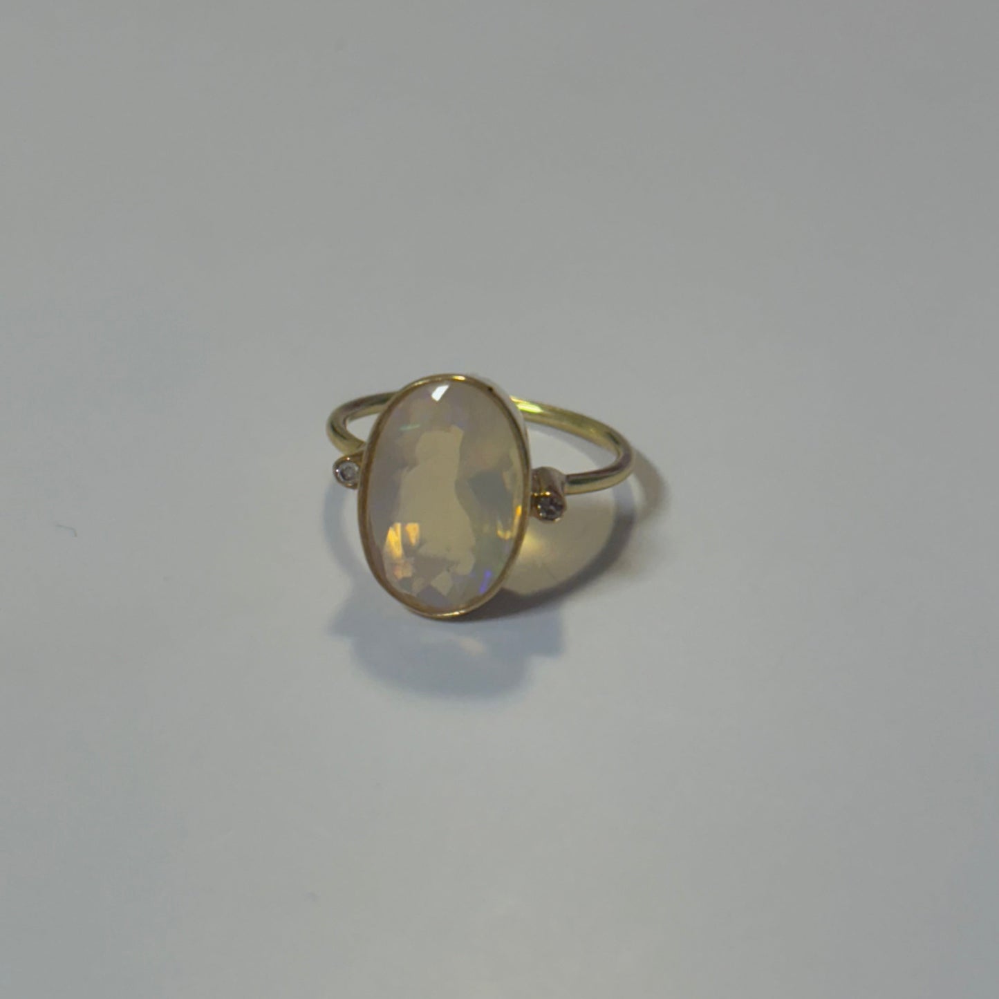 18K Yellow Gold Faceted Opal & Diamond Ring