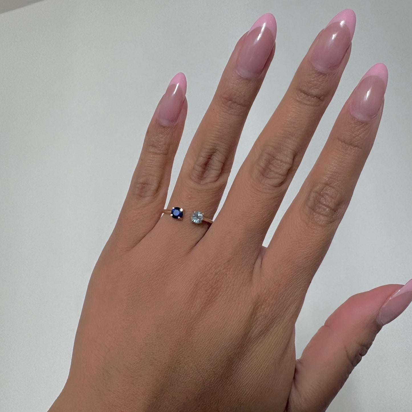 14K Gold Blue Sapphire & Aquamarine Bypass Ring