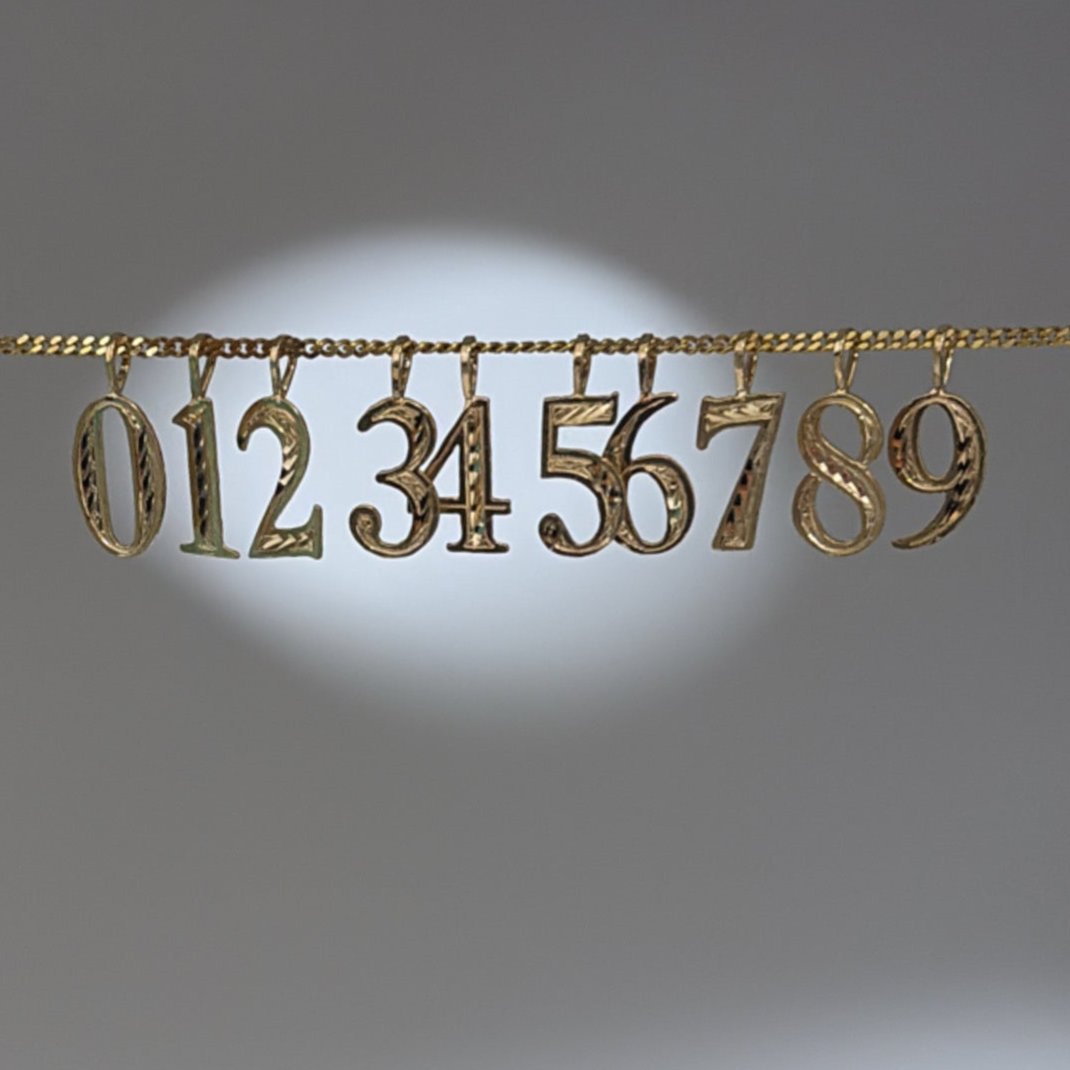 14K Yellow Gold Number Charms- Diamond Cut Details