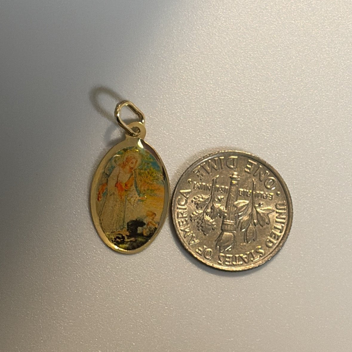 14K oval guardian angel charm