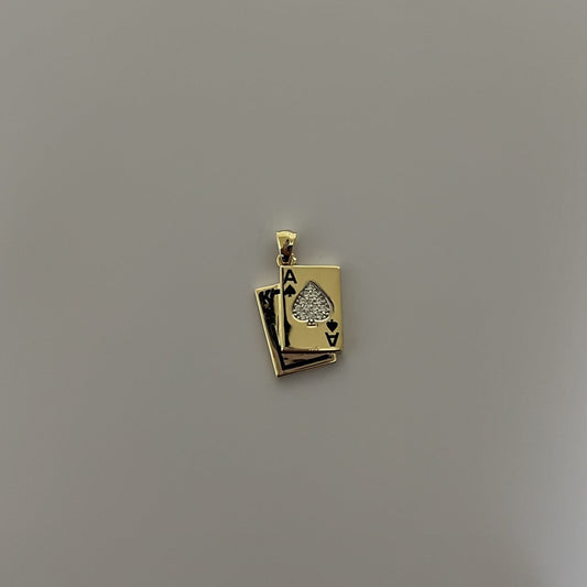 14K Yellow Gold Ace & King Spade Poker Card Charm – Enamel & CZ