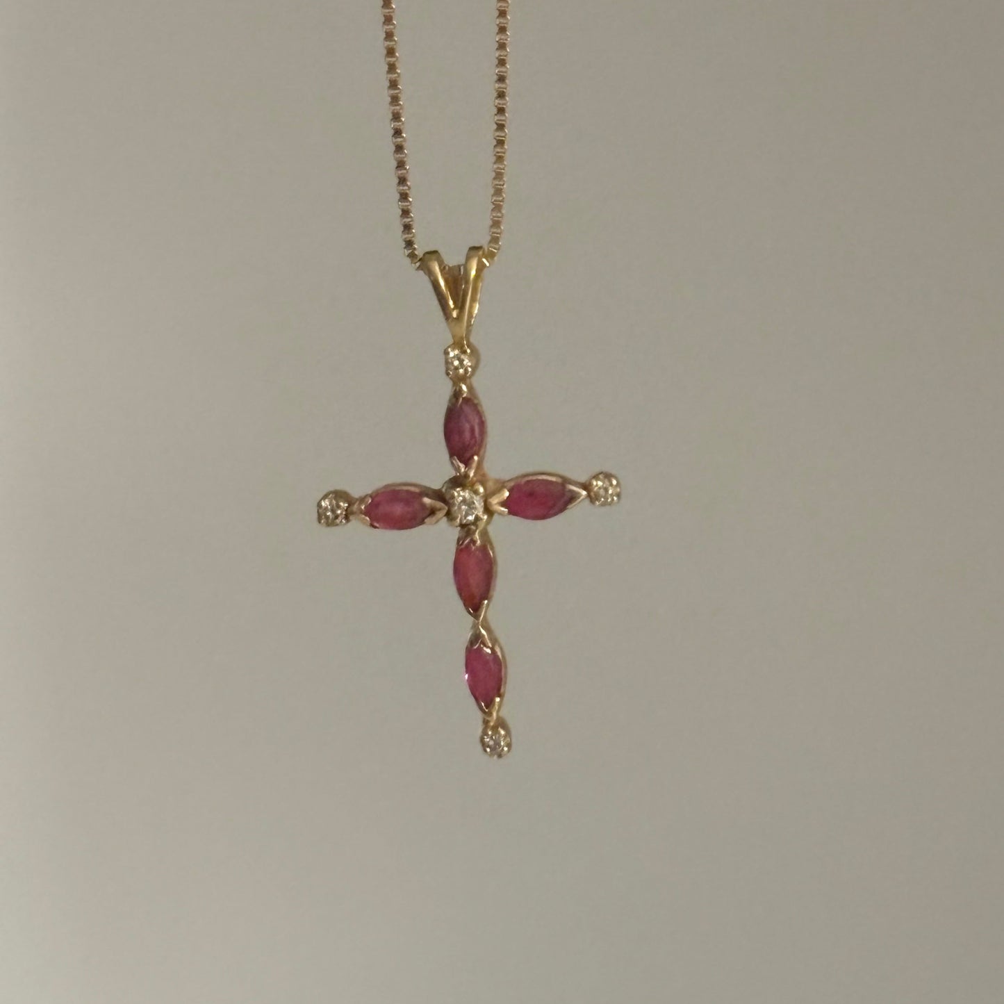 14K Gold Vintage Cross with Rubies & Diamond