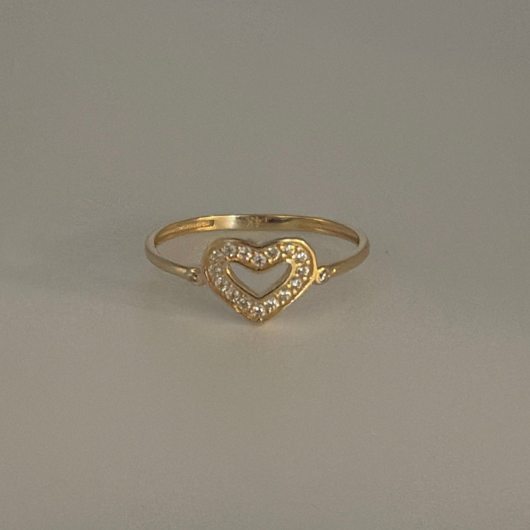 14k Gold Open Heart CZ Ring