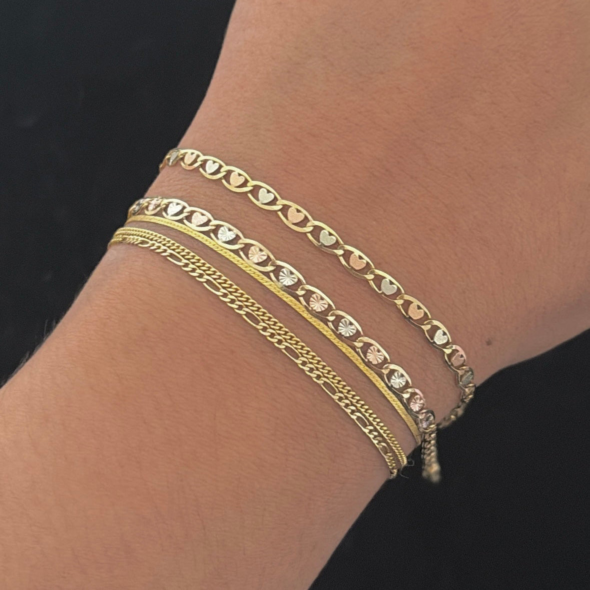 14k Tritone Gold Valentino Heart Bracelet – Smooth or Diamond Cut
