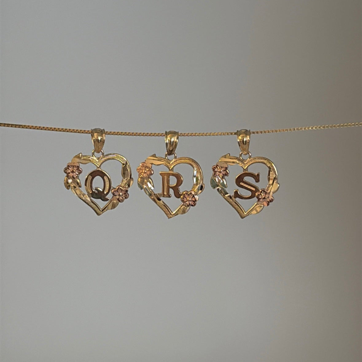 14k heart initials charms