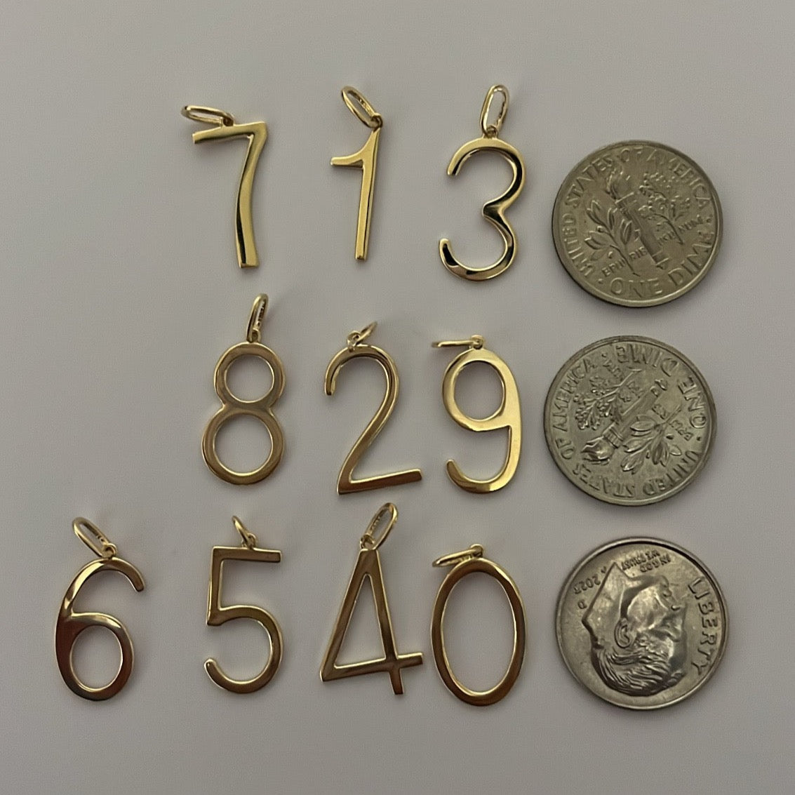 14k Solid Gold Number Charms (Classic Polished Finish, 0–9)