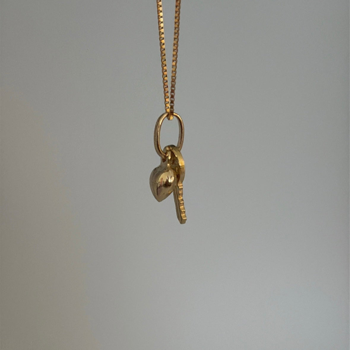 14k Gold Key & Puffy Heart Charm