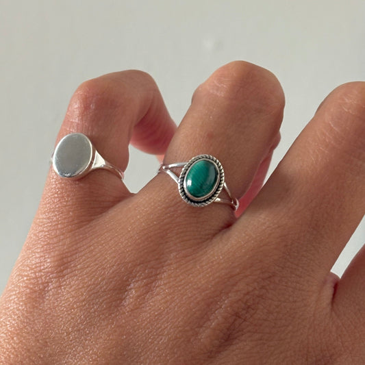 Natural Malachite Sterling Silver 925 Ring — Oval Gemstone Ring