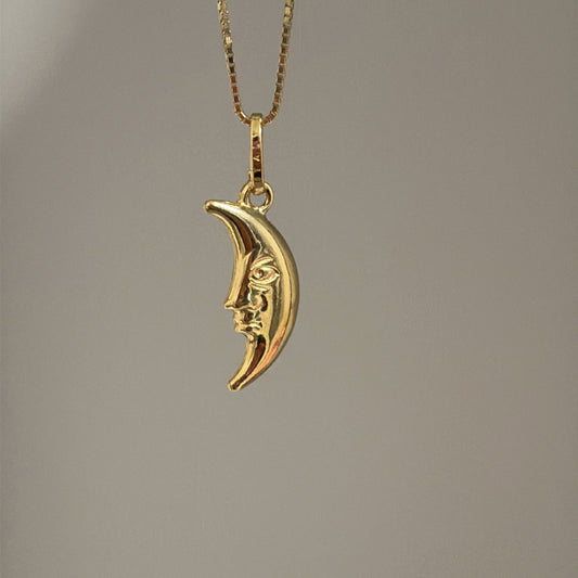 14k Puffy Moon face charm - Big