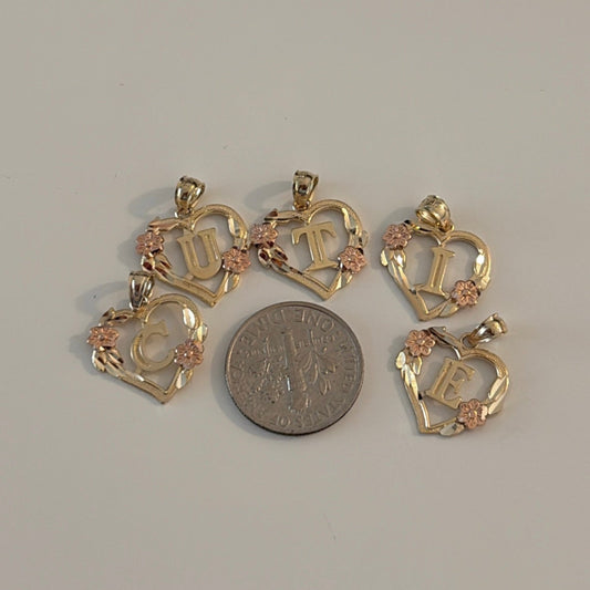 14k heart initials charms