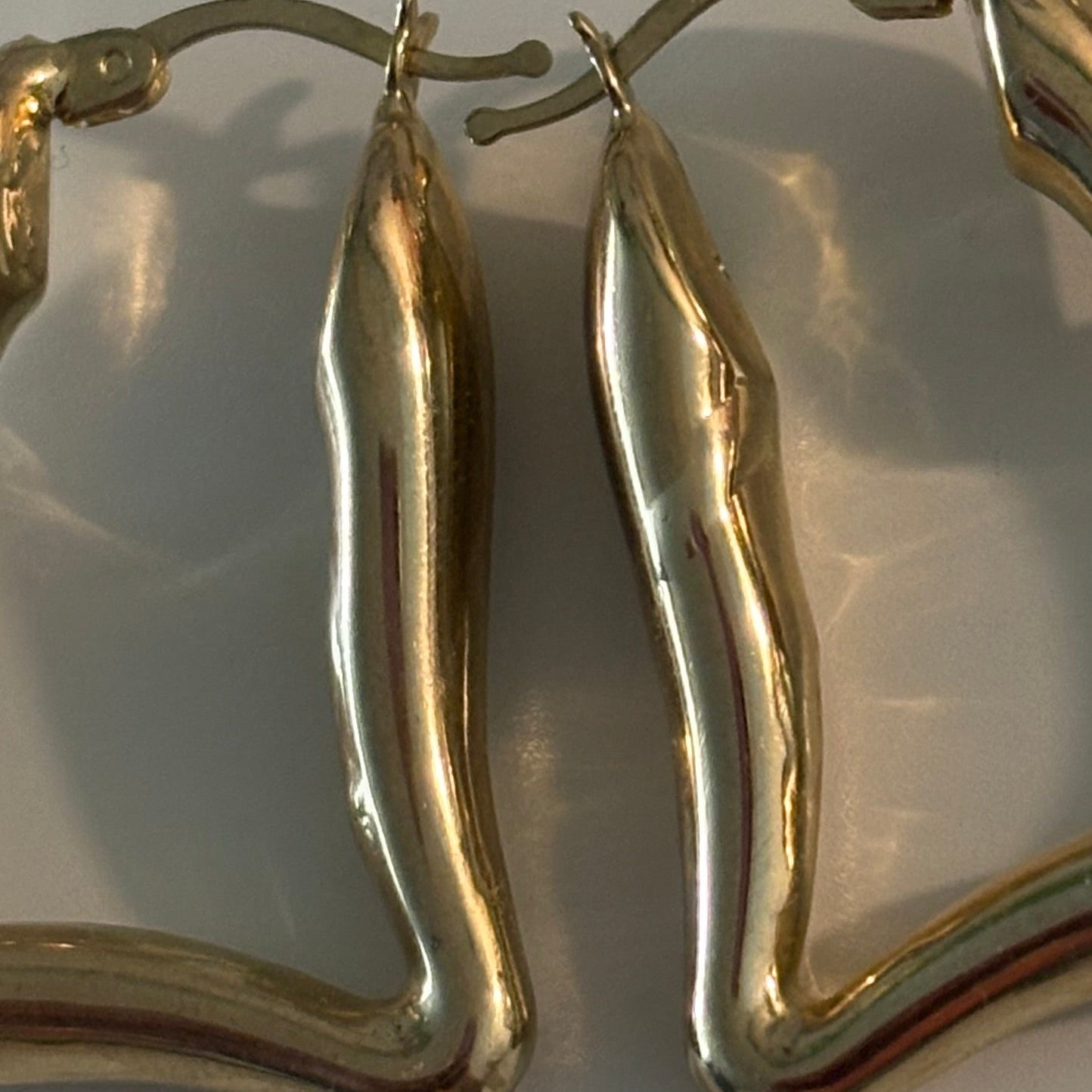 10K Yellow Gold Puffy Heart Hoop Earrings