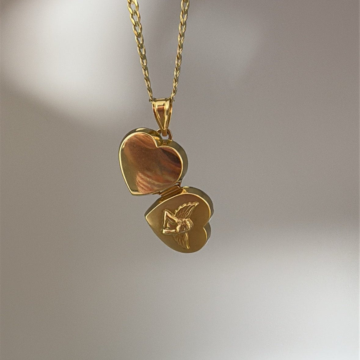 14k heart cherub locket charm