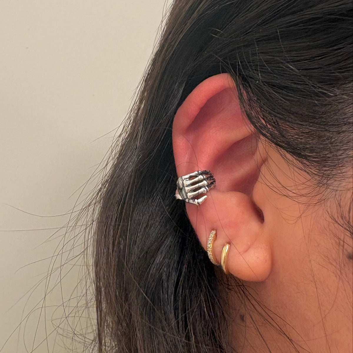 925 Silver Skeleton Hand Hugger Earrings