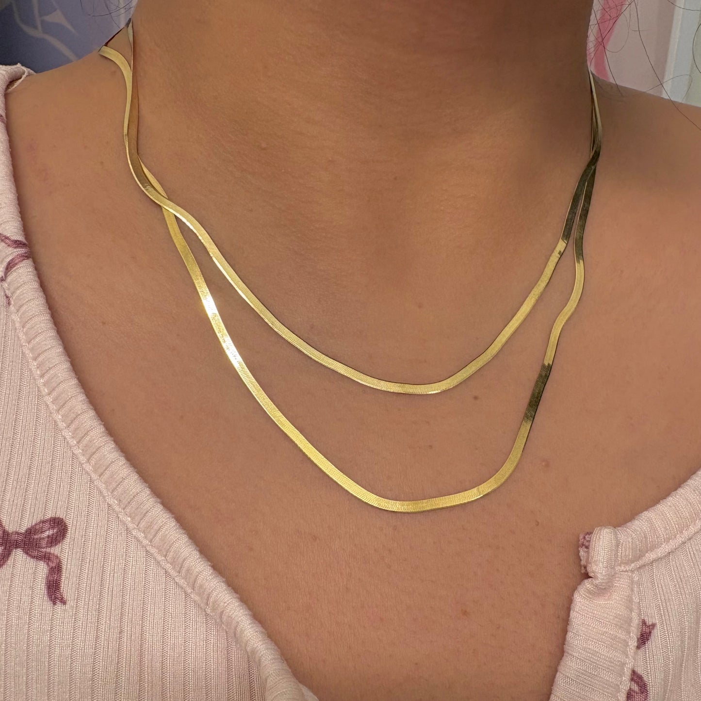 14K Yellow Gold Herringbone Chain Necklace (2mm)