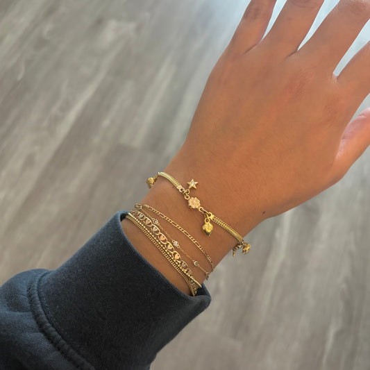 Vintage Italian 14K Gold Charm Bracelet with Tri-Color Flowers