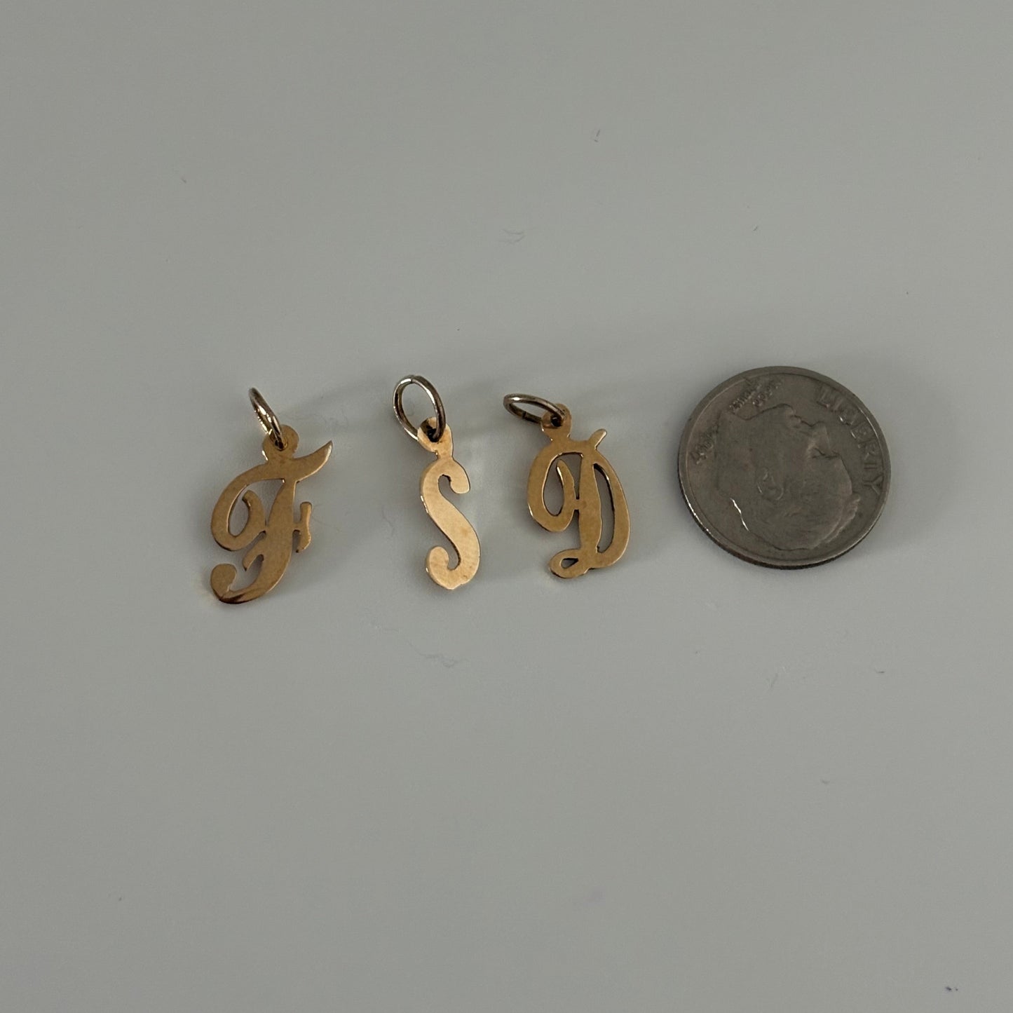 Script Initial Charms — F, S, D — 14K Yellow Gold