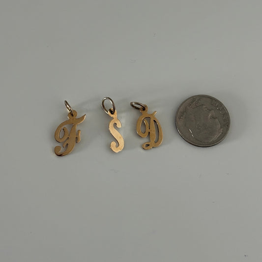 Script Initial Charms — F, S, D — 14K Yellow Gold