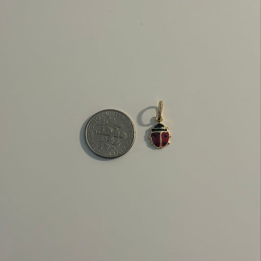 14K Yellow Gold Red & Black Enamel Ladybug Charm – Made in Italy