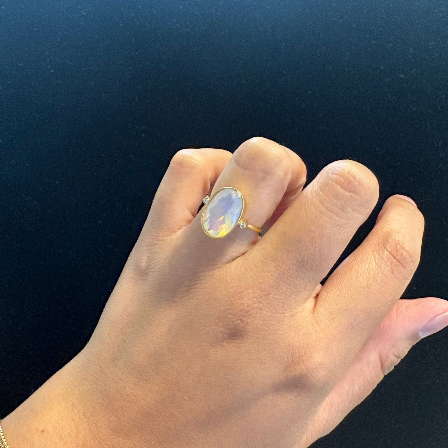 18K Yellow Gold Faceted Opal & Diamond Ring