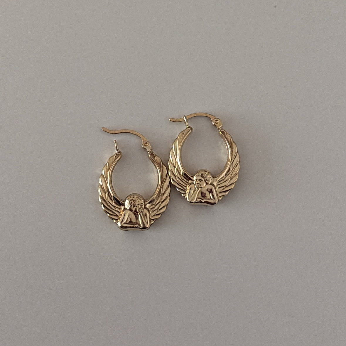 14k cherub hoop earrings