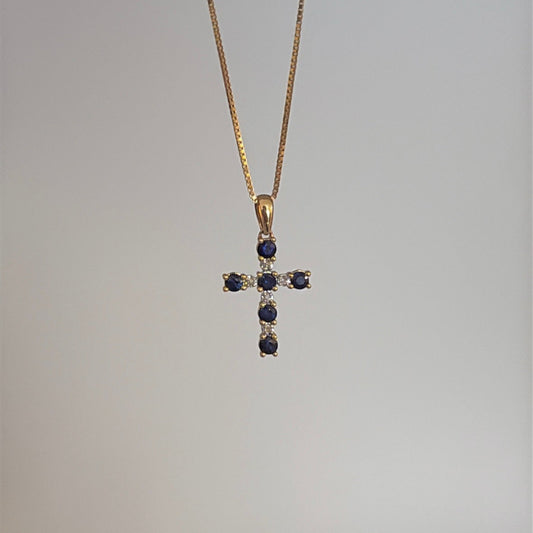 14K Gold Natural Gemstone Cross Pendants – Emerald or Sapphire