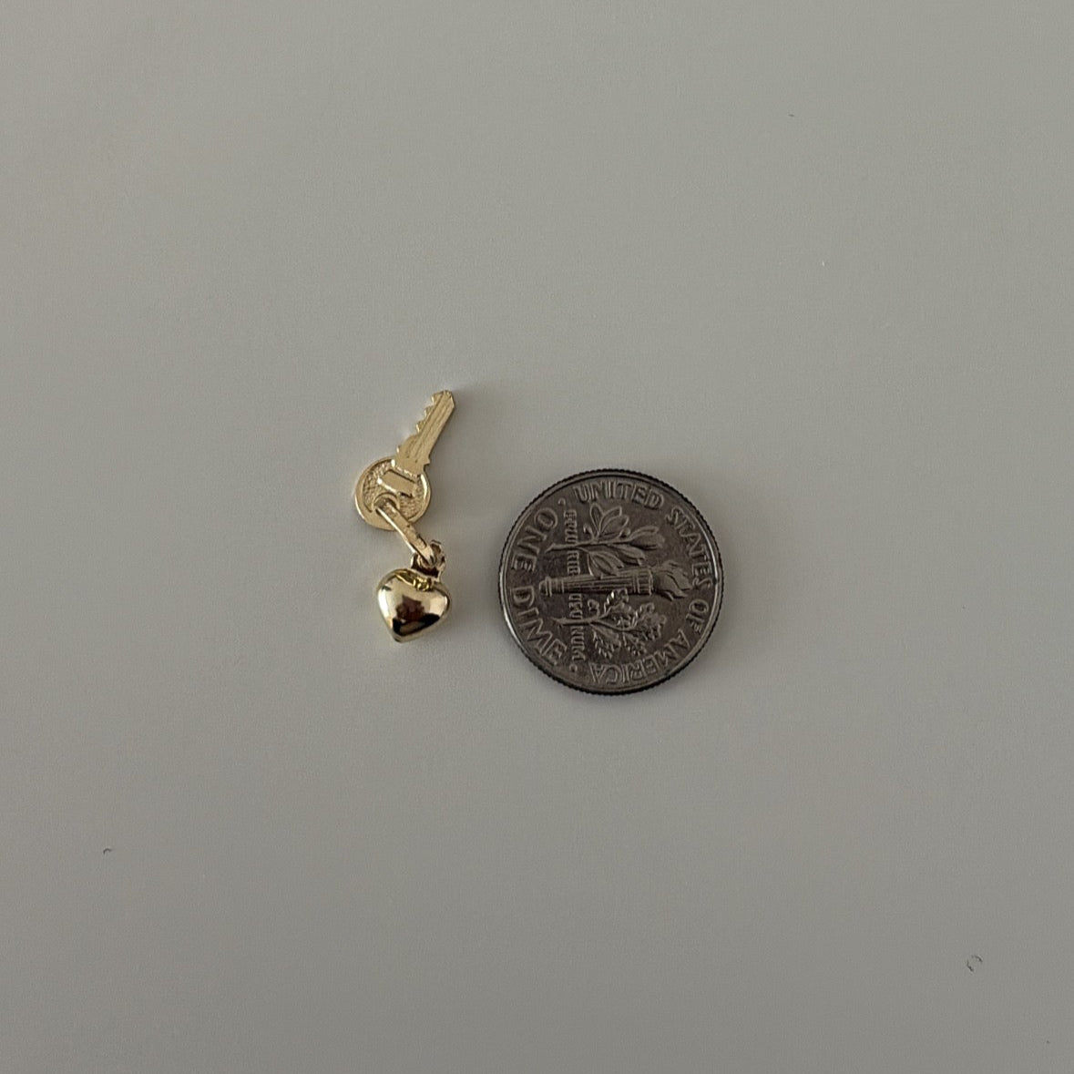 14k Gold Key & Puffy Heart Charm