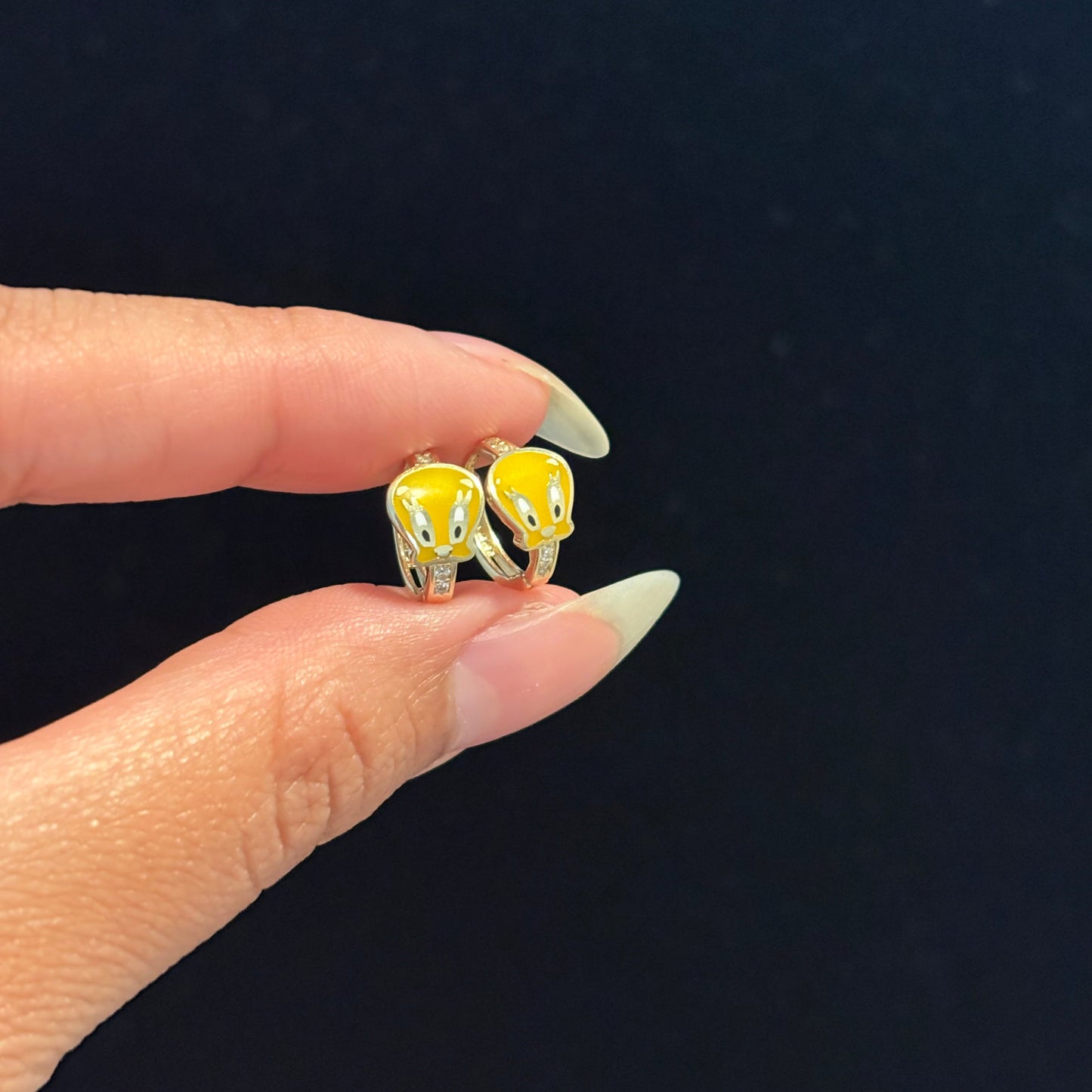 14K Gold Tweety Enamel Hoop Earrings