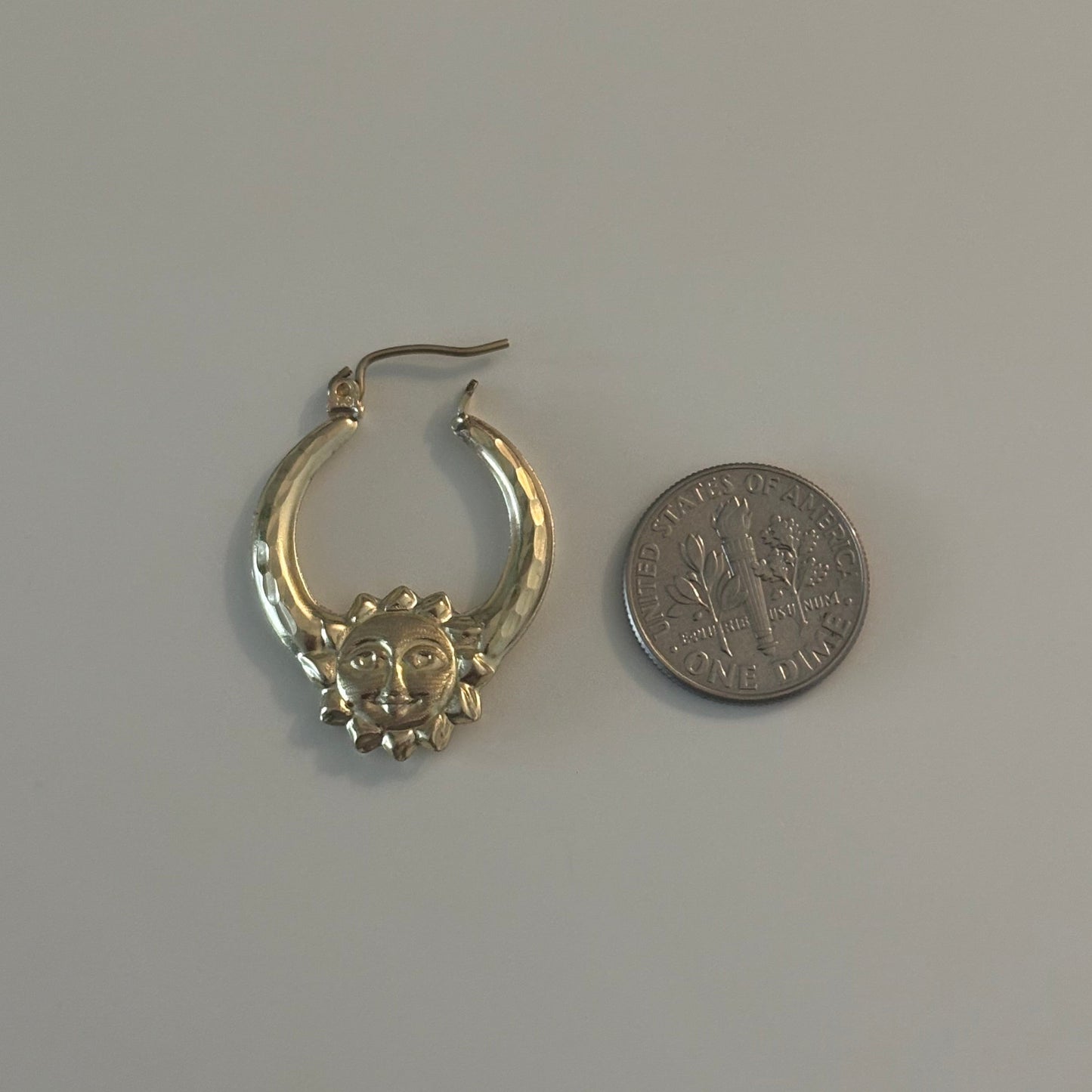 10K Gold Reversible Sun Face Hoop Earrings