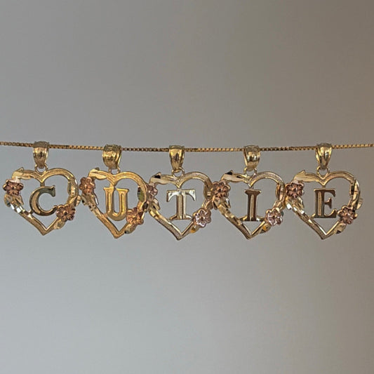 14k heart initials charms