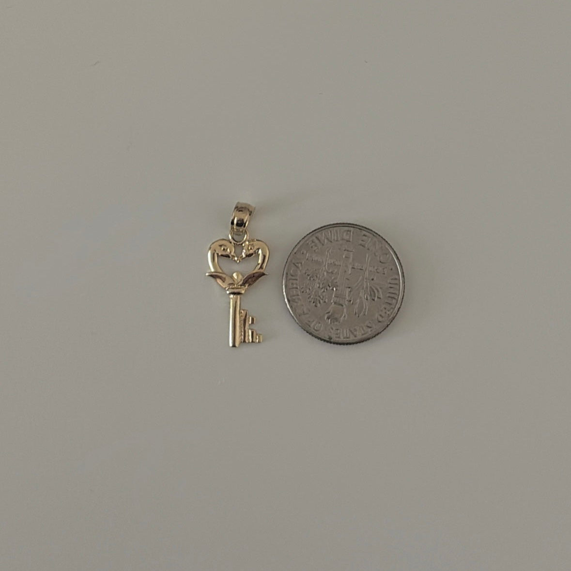 14k Gold Swan Heart Key Pendant