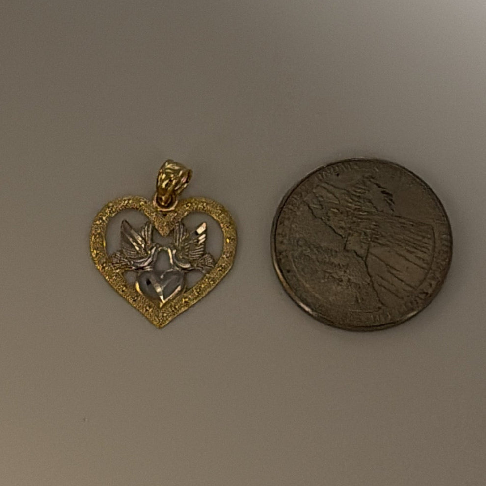 14K doves heart charm