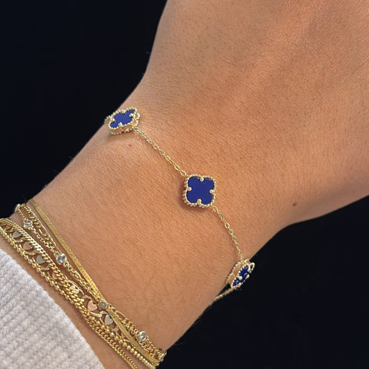14k Gold Lapis Lazuli Clover Bracelet