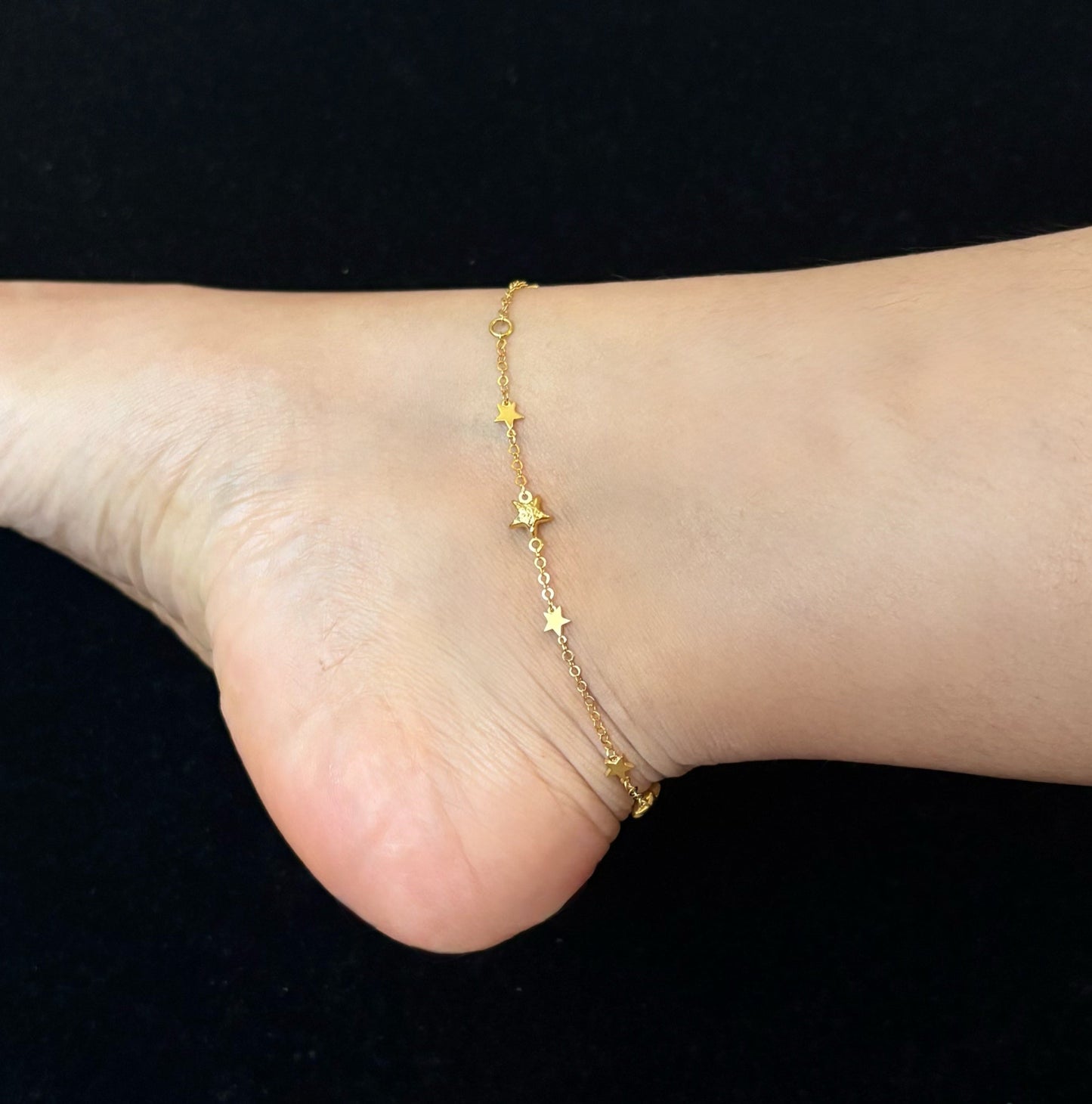 10K Gold Puffy Star Anklet – Adjustable 9–10 Inches