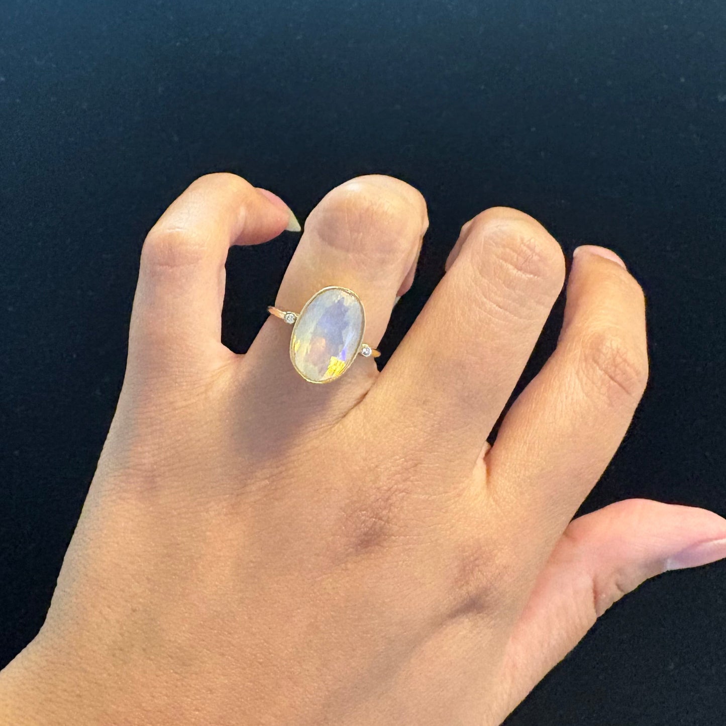 18K Yellow Gold Faceted Opal & Diamond Ring