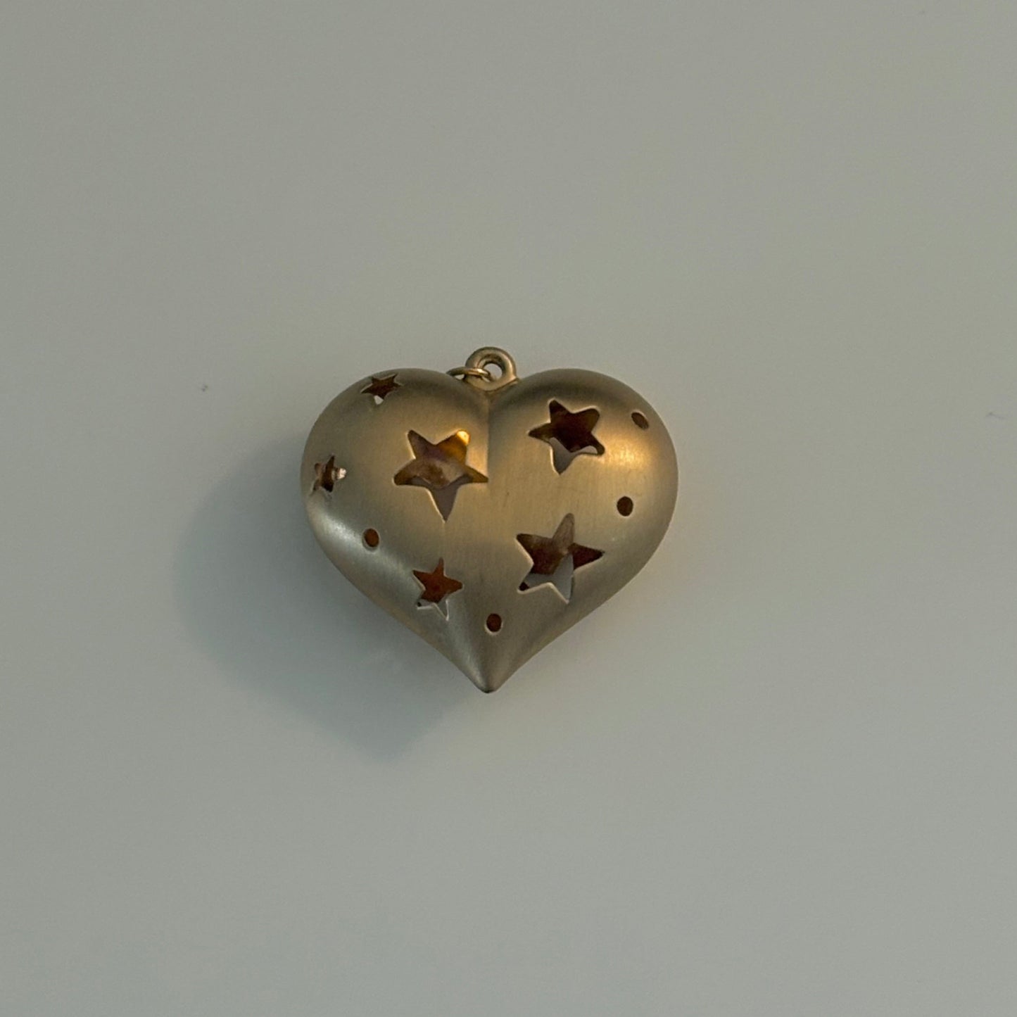 Vintage 14K Yellow Gold Puffy Heart Charm with Star Cutouts