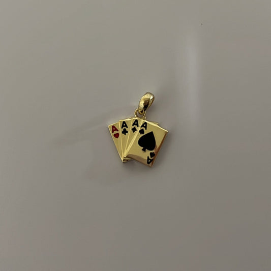14K Yellow Gold Four Aces Playing Card Pendant