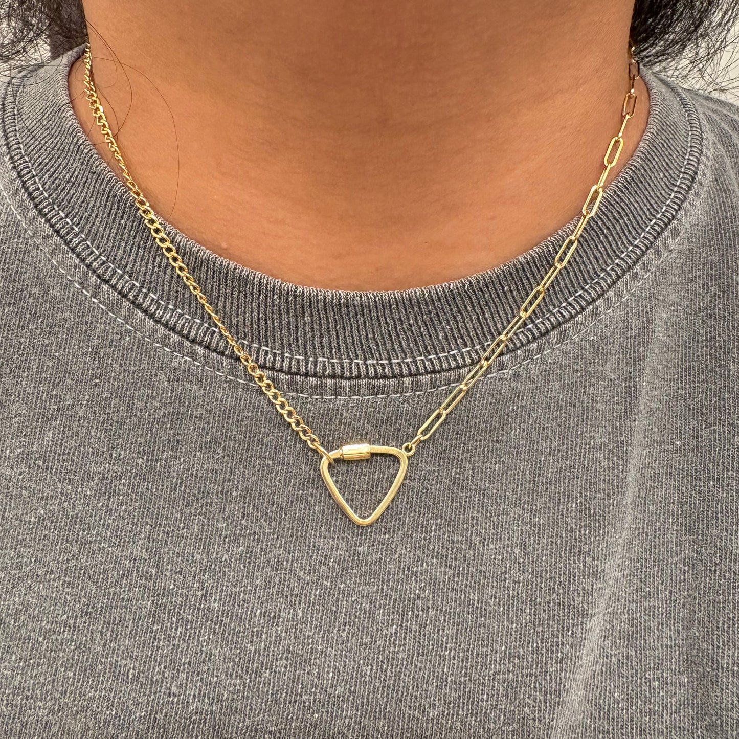 14K Paperclip & Cuban Carabiner Necklace – 16”
