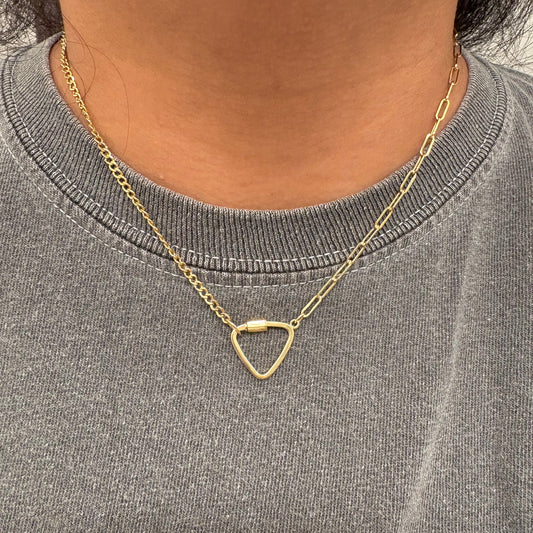 14K Paperclip & Cuban Carabiner Necklace – 16”