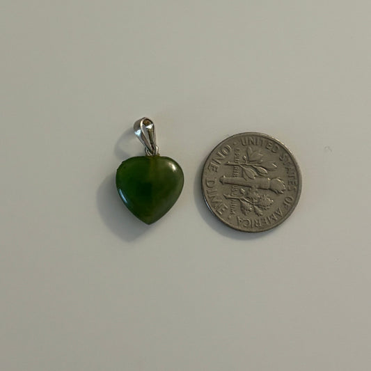 Green Jade Heart Pendant with Sterling Silver Bail