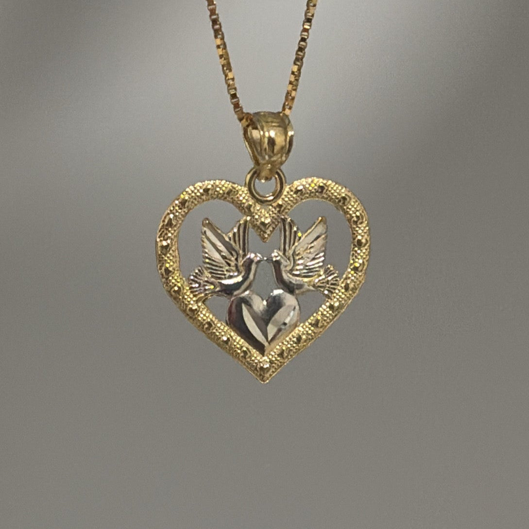 14K doves heart charm